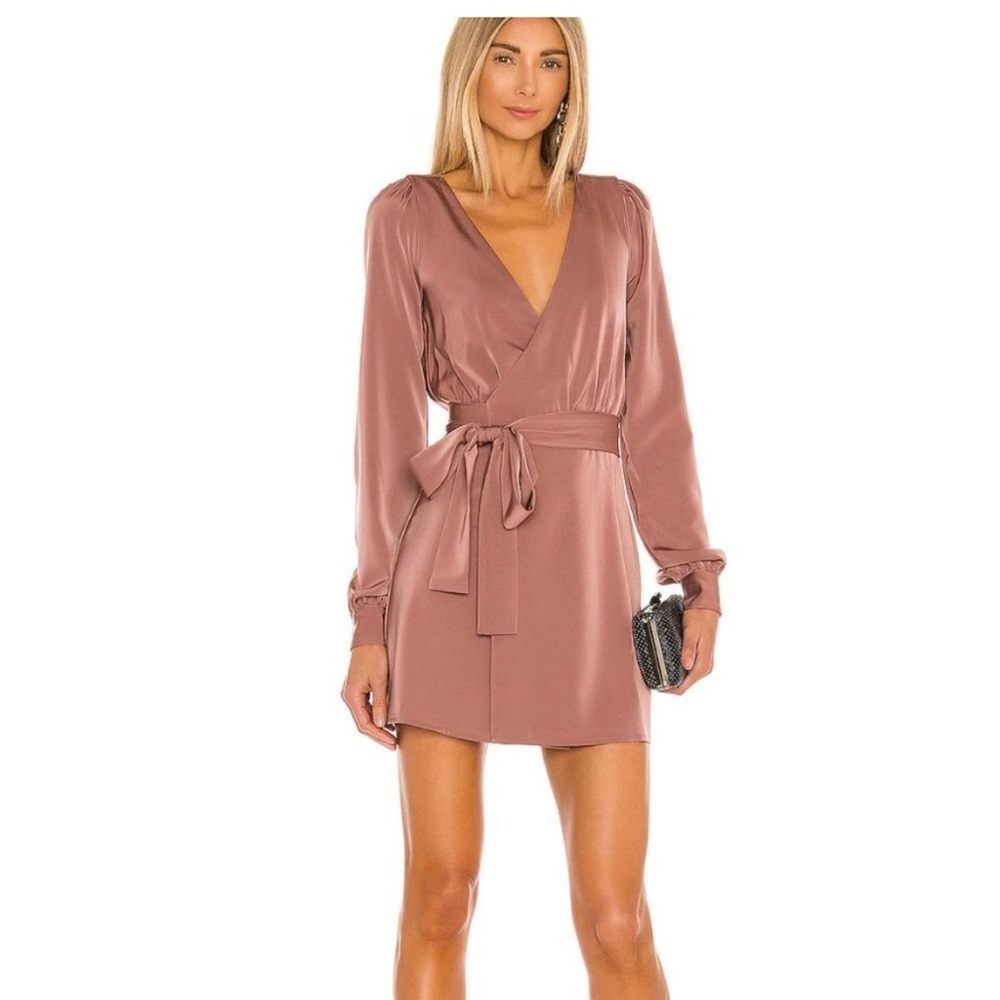 EUC NBD Wrap Mini Dress Long Sleeve Rust Satin XS